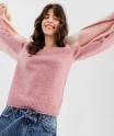 Pull col V avec finitions roulottées femme